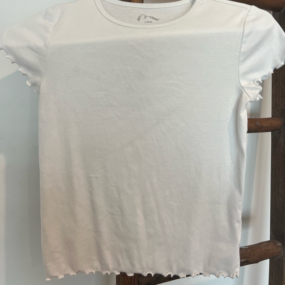 Art Class White Tee Ruffle Edge Girls L 10/12